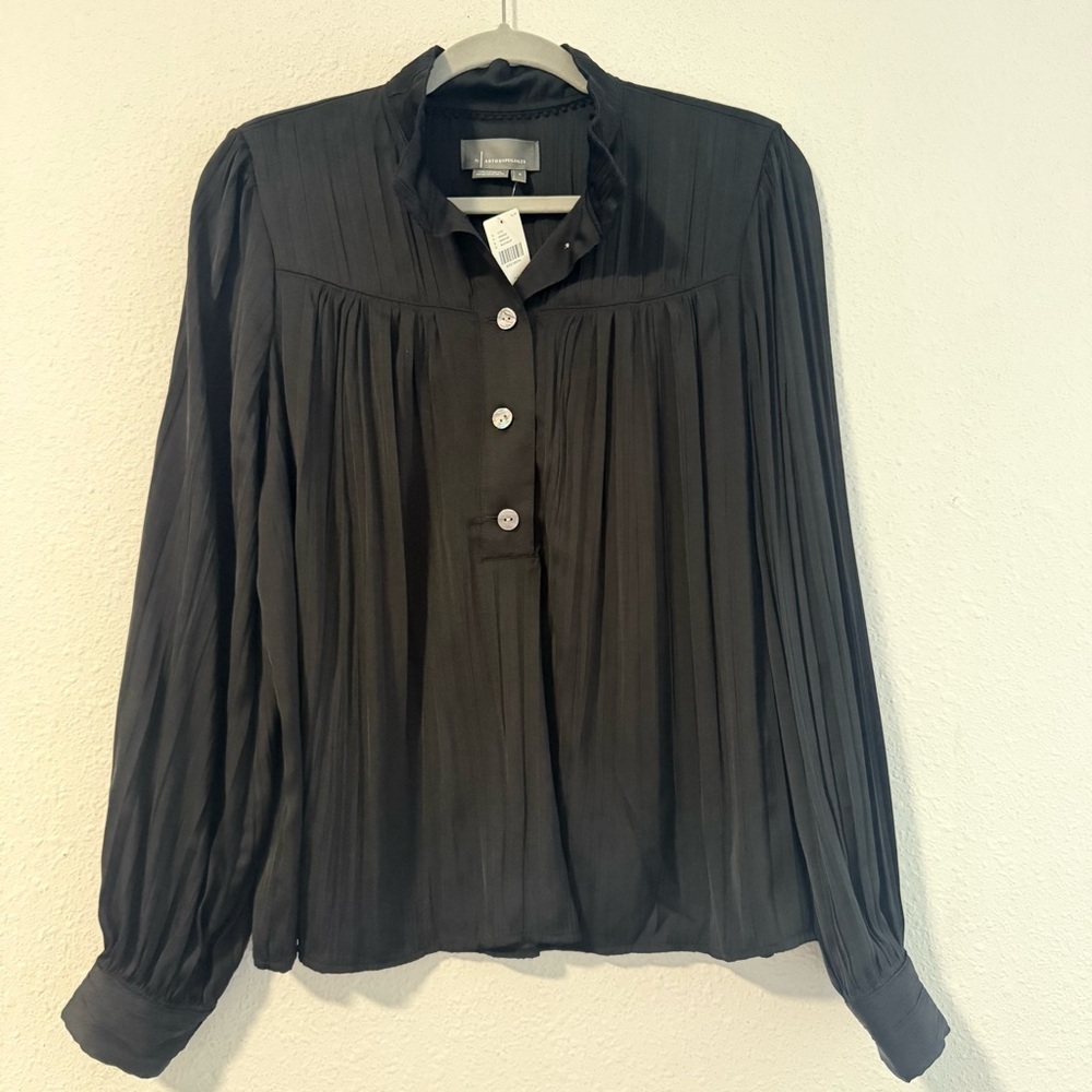 Anthropologie Relaxed Shimmer Blouse Black‎ Size S NWT - Picture 5 of 12